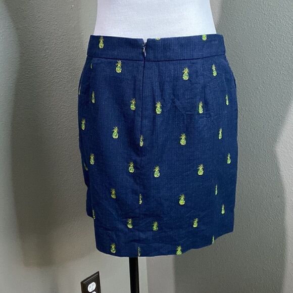 J. Crew Basketweave Cotton Mini Skirt Navy Blue Pineapple Print A0111 - Picture 7 of 11